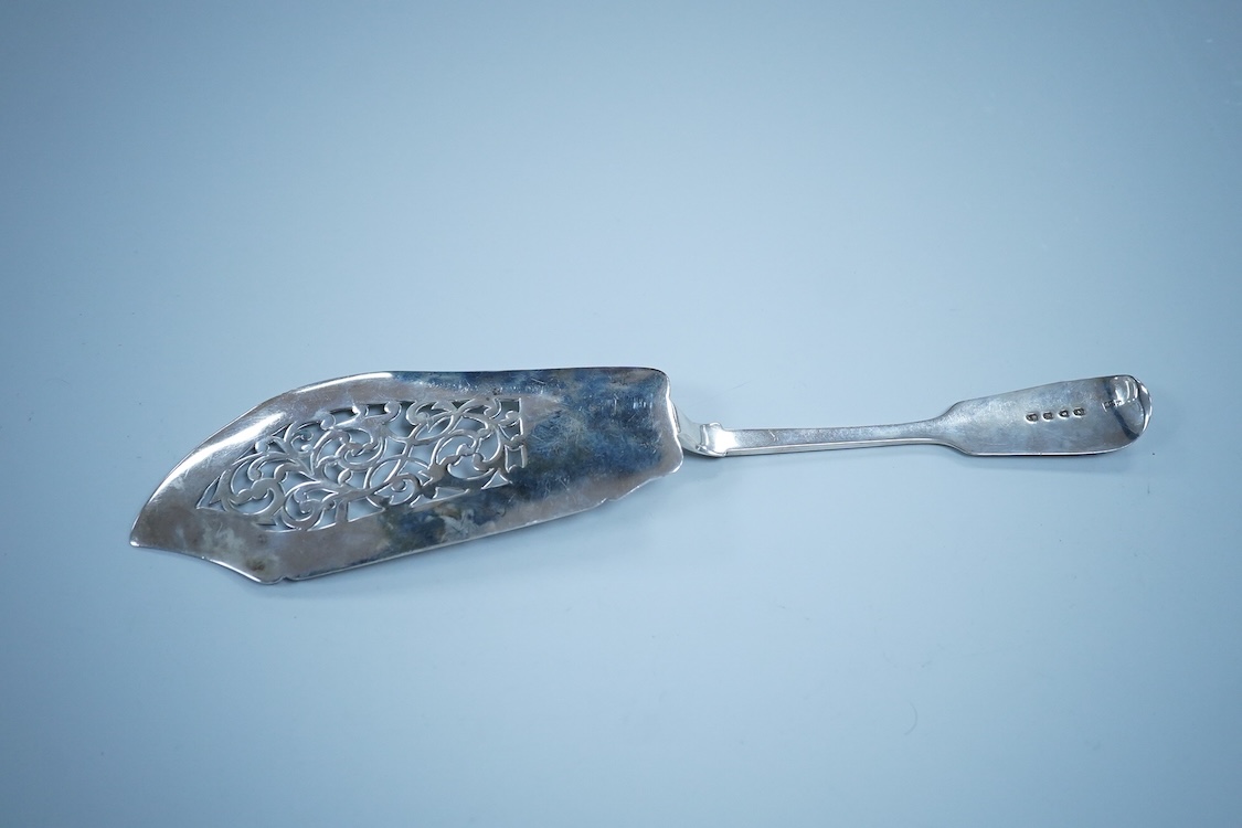 An early Victorian silver fiddle pattern fish slice by John & Henry Lias, London, 1842, 30.6cm.